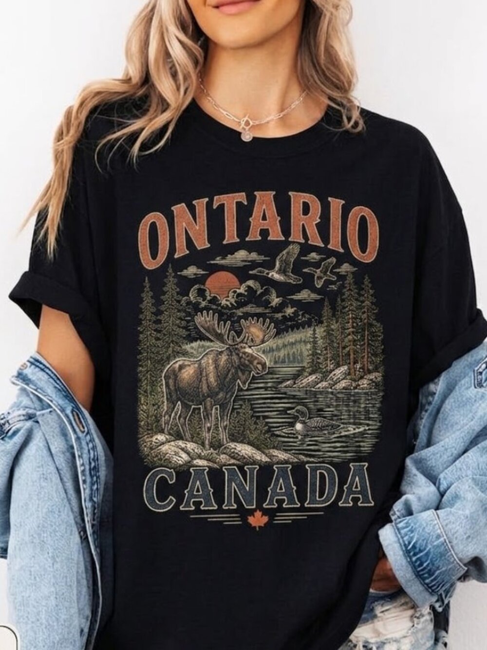 Ontario Canada Moose Loon 90s Nature Graphic Tee